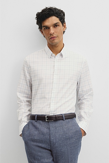 Long Sleeve Slim Cut and Sew Grid Shirt