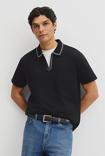 Short Sleeve Tipped Zip Polo