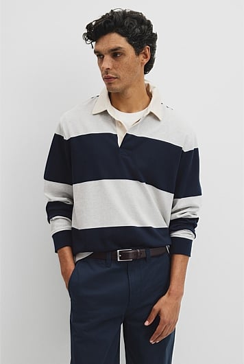 Long Sleeve Stripe Rugby Polo