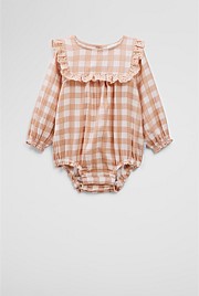 Organically Grown Cotton Long Sleeve Gingham Romper