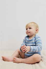 Organically Grown Cotton Stripe Logo Long Sleeve Bodysuit