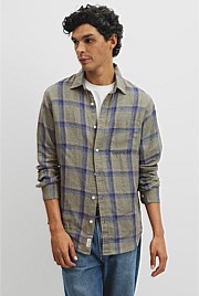 Regular Fit Linen Windowpane Check Shirt