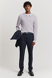 Cotton Silk Textured Long Sleeve Polo