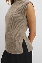 Organically Grown Cotton Blend Roll Neck Knit Vest