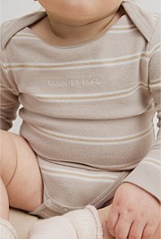 Organically Grown Cotton Stripe Logo Long Sleeve Bodysuit
