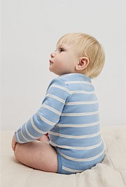 Organically Grown Cotton Stripe Logo Long Sleeve Bodysuit