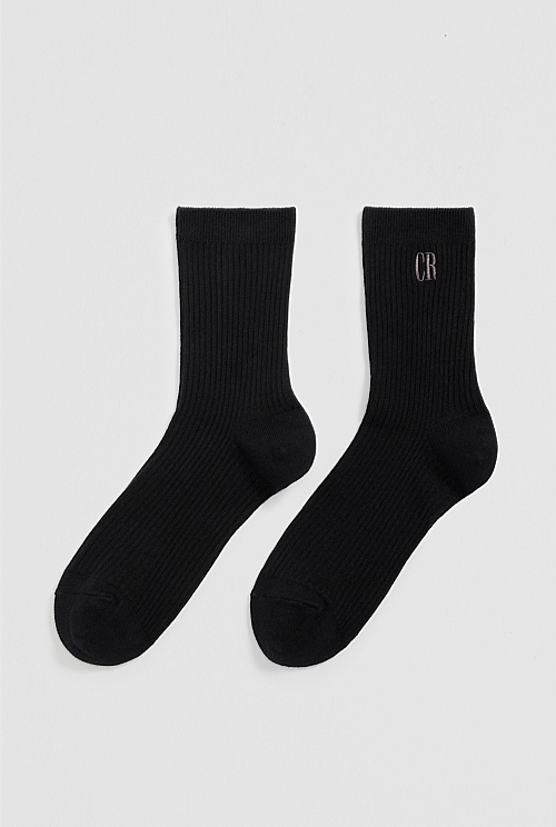 Australian Cotton Blend CR Ribbed Three-Quarter Crew Sock