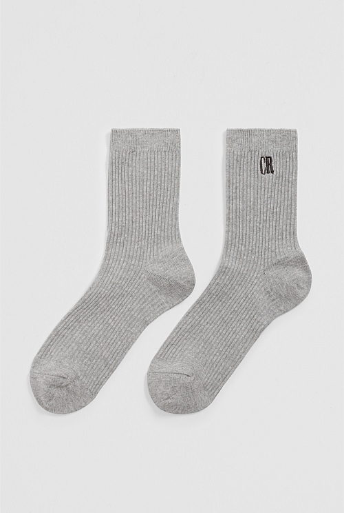 Australian Cotton Blend CR Ribbed Three-Quarter Crew Sock
