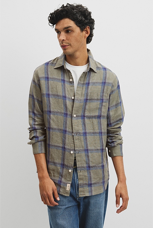 Regular Fit Linen Windowpane Check Shirt