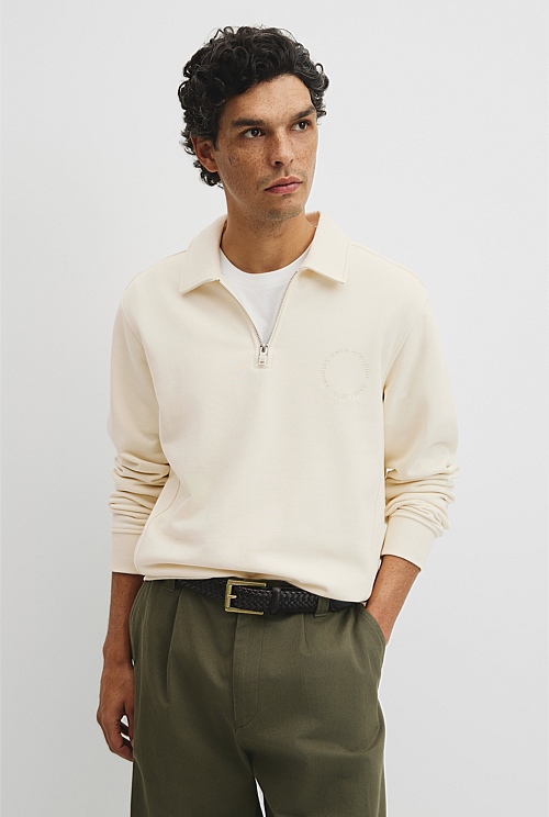 Australian Cotton Long Sleeve Folded Collar Sweat Australian Cotton Long Sleeve Folded Collar Sweat