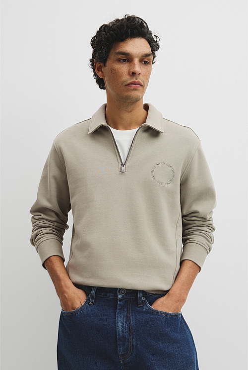 Australian Cotton Long Sleeve Folded Collar Sweat Australian Cotton Long Sleeve Folded Collar Sweat