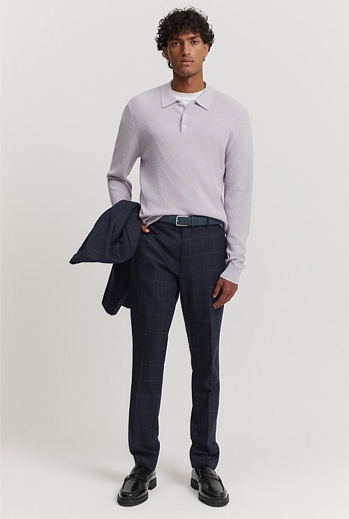 Cotton Silk Textured Long Sleeve Polo