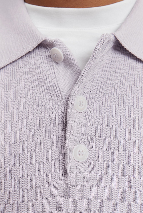 Cotton Silk Textured Long Sleeve Polo
