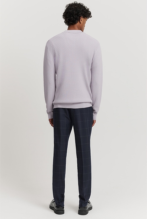 Cotton Silk Textured Long Sleeve Polo