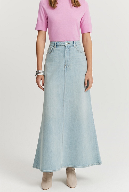 Flare Denim Maxi Skirt