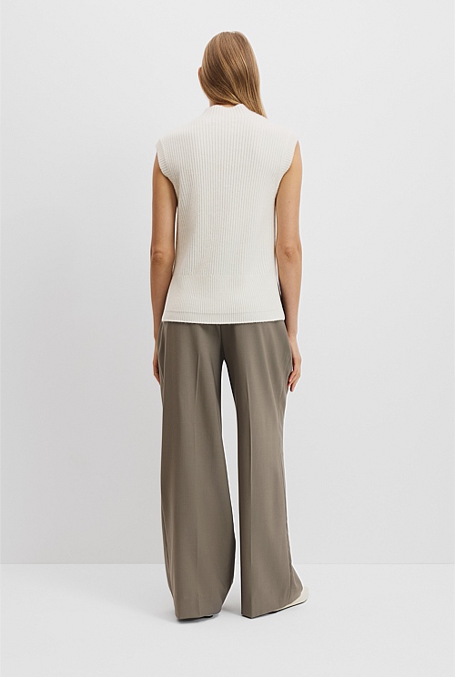 Organically Grown Cotton Blend Roll Neck Knit Vest