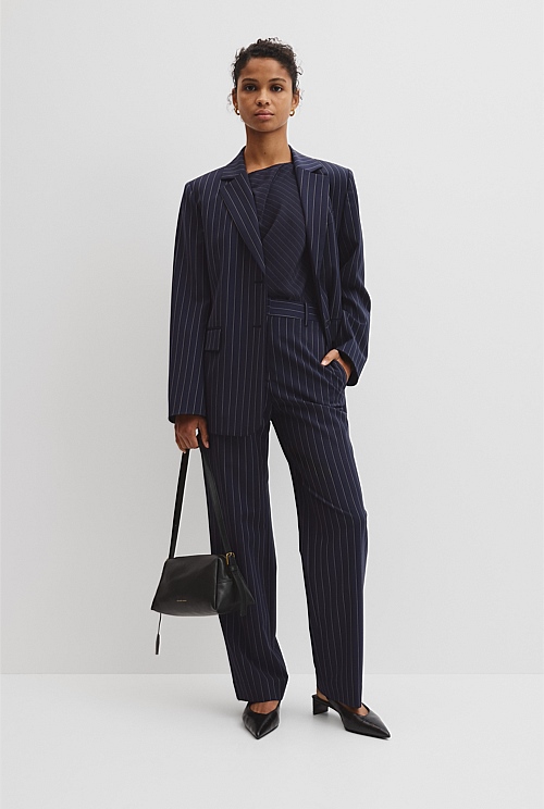 Wool Blend Pinstripe Classic Blazer