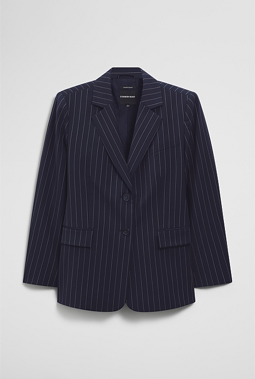 Wool Blend Pinstripe Classic Blazer
