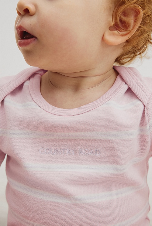 Organically Grown Cotton Stripe Logo Long Sleeve Bodysuit