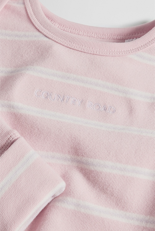 Organically Grown Cotton Stripe Logo Long Sleeve Bodysuit