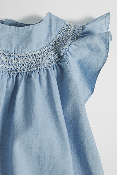 Organically Grown Cotton Sleeveless Chambray Romper Dress Organically Grown Cotton Sleeveless Chambray Romper Dress