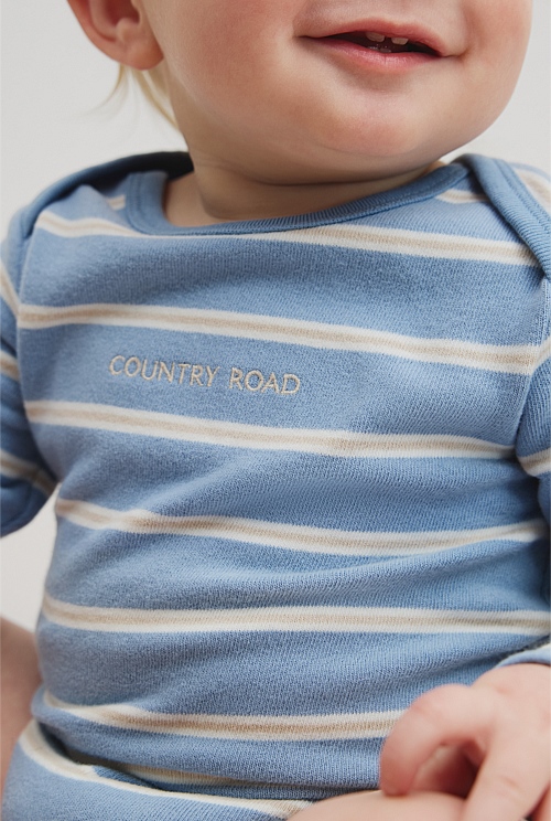Organically Grown Cotton Stripe Logo Long Sleeve Bodysuit Organically Grown Cotton Stripe Logo Long Sleeve Bodysuit