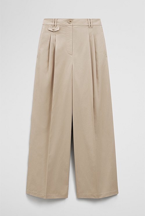 Cotton Blend Pleat Front Pant