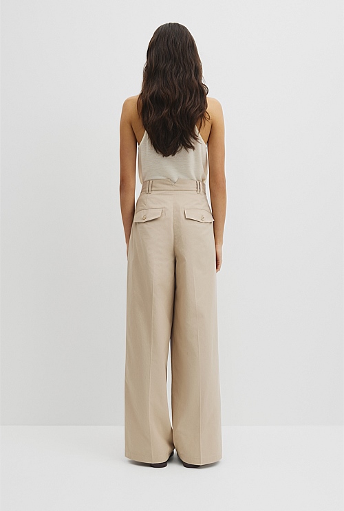 Cotton Blend Pleat Front Pant