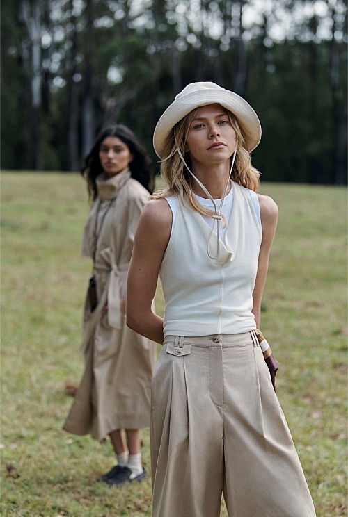 Cotton Blend Pleat Front Pant