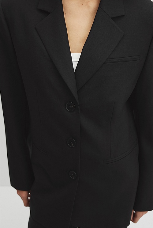 Wool Blend Tailored Blazer