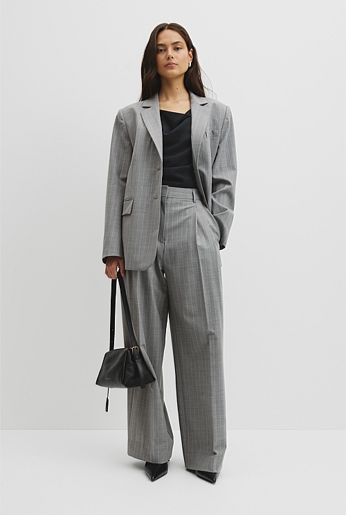 Wool Blend Pinstripe Classic Blazer