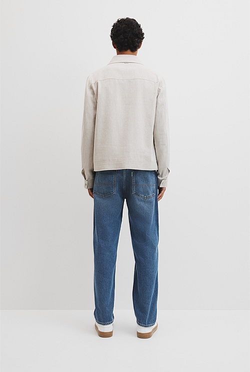 Linen Cotton Blend Button Jacket