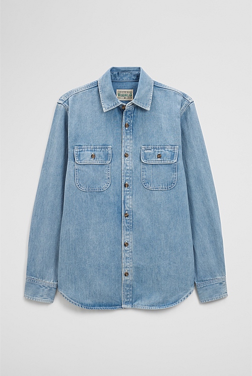 Long Sleeve Regular Workwear Denim Over-Shirt Long Sleeve Regular Workwear Denim Over-Shirt