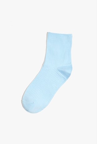 Sky Blue Australian Cotton Ribbed Quarter Crew Sock - Socks & Tights ...