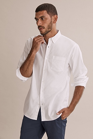 White Regular Fit Washed Button Down Oxford Shirt - Casual Shirts ...