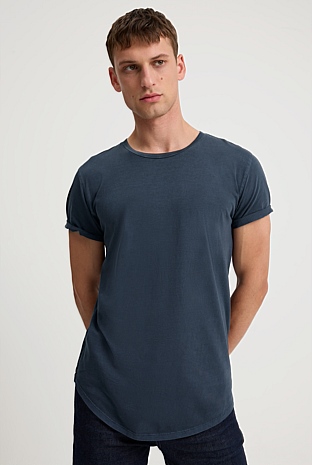 Navy Australian Cotton Longline Garment Dyed T-Shirt - T-Shirts ...