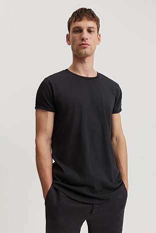 Black Australian Cotton Longline Garment Dyed T-Shirt - Australian ...