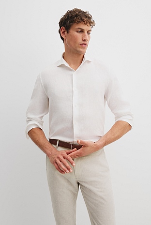 White Tailored Fit Organically Grown Linen Shirt - Casual Shirts ...