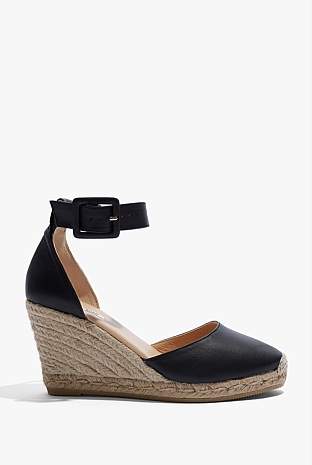 Black Carolina Leather Espadrille Wedge - Espadrilles | Country Road