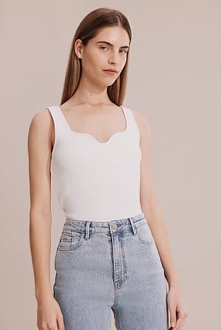 Antique White Shaped Front Rib Tank - T-Shirts & Tops | Country Road