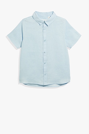 Pale Blue Organically Grown Linen Short Sleeve Shirt - Shirts | Country ...