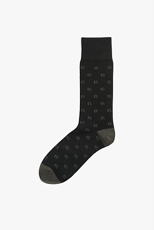 Black Australian Cotton Monogram Sock - Socks | Country Road