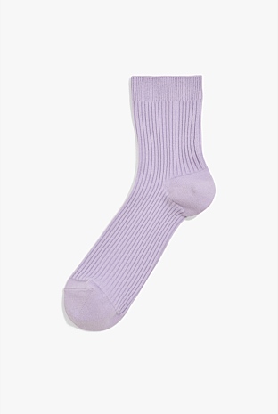 Lilac Australian Cotton Blend Ribbed Quarter Crew Sock - Socks & Tights ...