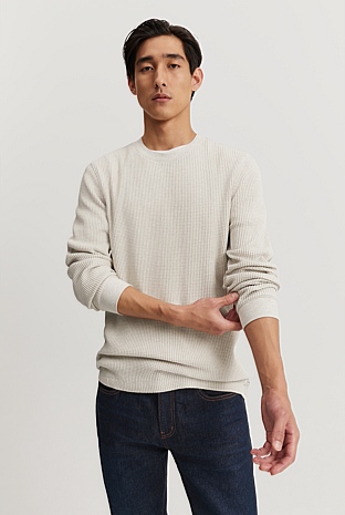 Oat Marle Australian Cotton Waffle Long Sleeve Crew Neck - Natural ...