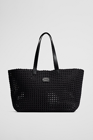 Tilly Stitched Weave Tote Bag Tan/Black