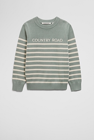 Fern Cotton Stripe Logo Knit - Knitwear | Country Road