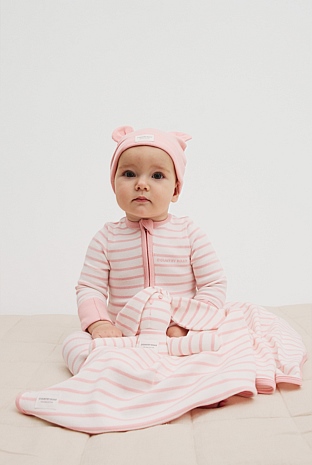 Elegant Baby Blush Mini Stripe Cotton Knit Baby Jumpsuit