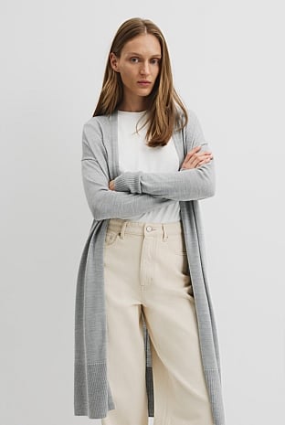 Lightweight Merino Wool Longline Cardigan