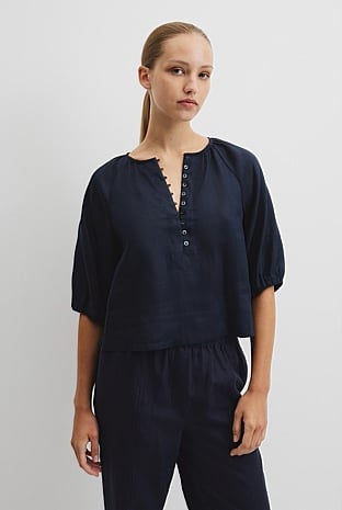 Linen Gathered Linen Top