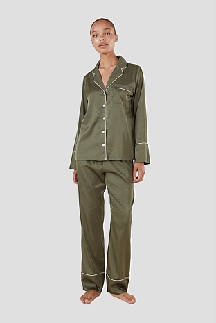 Gingerlilly Luella Olive Silky Satin Pj Set